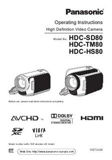 Panasonic HDC SD 80 manual. Camera Instructions.